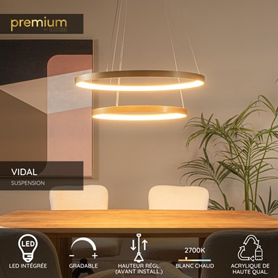 Lucide VIDAL - Suspension - Ø 78 cm - LED Dim. - 1x92W 2700K - Or Mat / Laiton | Premium